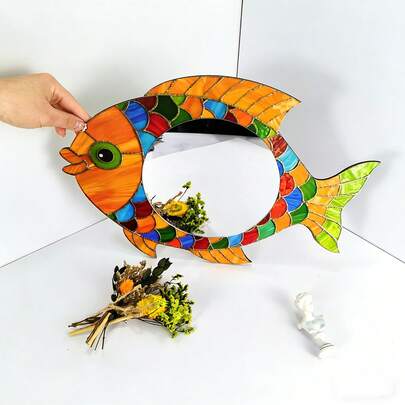 OUTANA 4 piezas Marco de madera con espejo decorativo acrílico con diseño de animales, fácil instalación y limpieza, adecuado para sala de estar, dormitorio, tienda de ropa, hotel, casa de alquiler