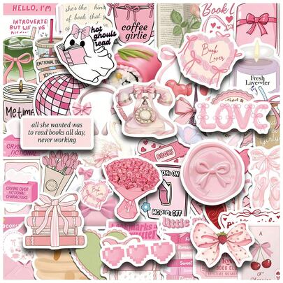 50pcs Pink Sticker Set, Cute Girl Style Doodle Stickers For Books, Water Bottles, Decorations
