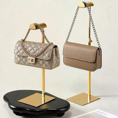 1/2 Pcs Stainless Steel Adjustable Height Display Rack, Titanium Gold Mirror Finish, Multi-Function Holder For Bags, Jewelry, Hats, Suitable For Home And Boutique Display