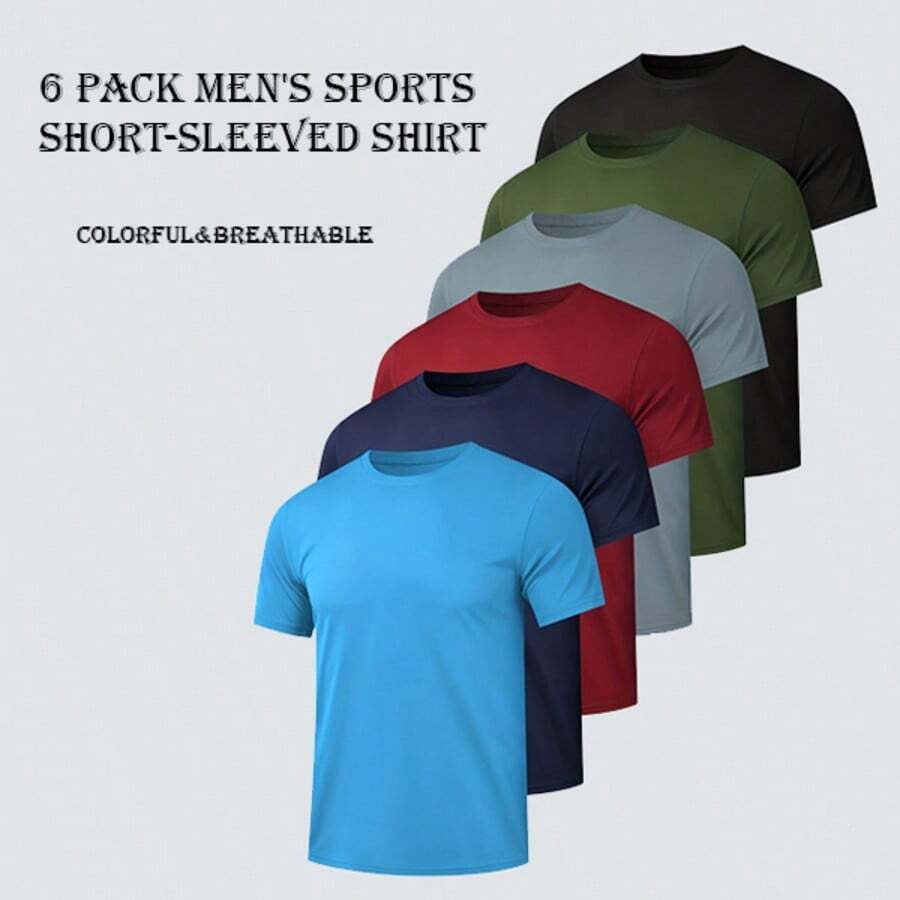 Veldtholos 6pcs Men's Breathable Athletic Short Sleeve T-Shirts-Moisture-Wicking Quick-Dry Workout Tops - PHA MÀU A - Xem 1