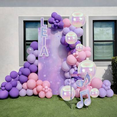 84 قطعة مجموعة قوس البالونات بطراز الخيال الموسيقي، تشمل بالونات قوس كبيرة 22 بوصة، بالونات لاتكس طبيعية بنفسجية وفوشيا 10 بوصة و5 بوصة، مناسبة لأعياد الميلاد وأيام الأطفال والربيع والصيف والتخرج والأنشطة الأسرية وأيام الاحتفالات والعطلات