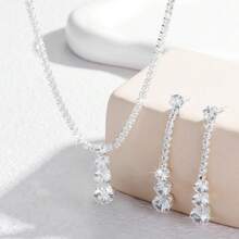 极简时尚项链耳环套装，适合作为毕业礼物、婚礼、宴会和节日礼物 - 白色 - 查看 2