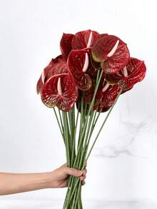 10/5 Pcs Artificial Anthurium Lily Flowers (Red), For Wedding, Office, Party, Hotel, Home Table Deco - Burgundy - View 3