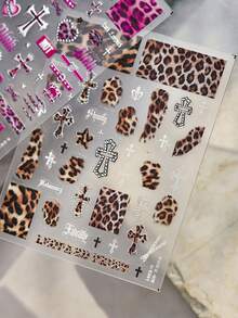 1pc Metal Nail Stickers Cool Retro Leopard Print Heart-Shaped Design Nail Art Accessory Stickers DIY Adhesive Manicure Decals - Multicolor - View 6