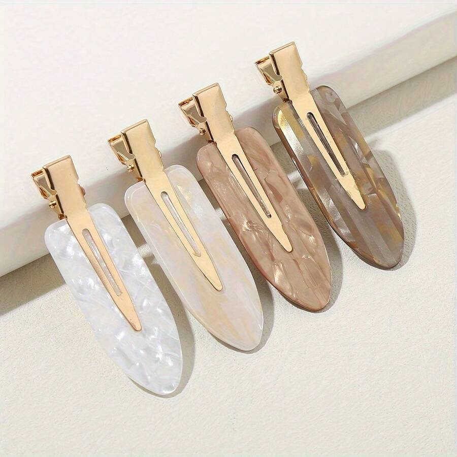 4pcs Gold Acetate Side Bangs Seamless Hair Clips For Women