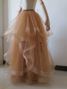 1件女士长款薄纱裙，高腰蓬蓬裙，轻盈雪纺新娘裙，适合拍摄、走秀等场合 - 彩色 - 查看 2