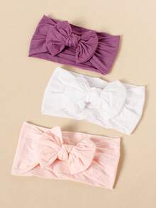 3条婴儿柔软透气尼龙蝴蝶结发带 - 彩色 - 查看 4