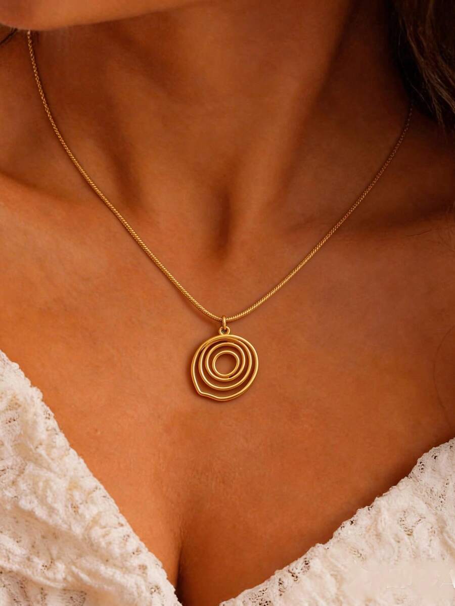 1 buc moda coil rotund pandantiv colier pentru femei culoare aur oțel inoxidabil geometric colier vară plajă petrecere bijuterii cadou - Multicolor - Vizualizare 1