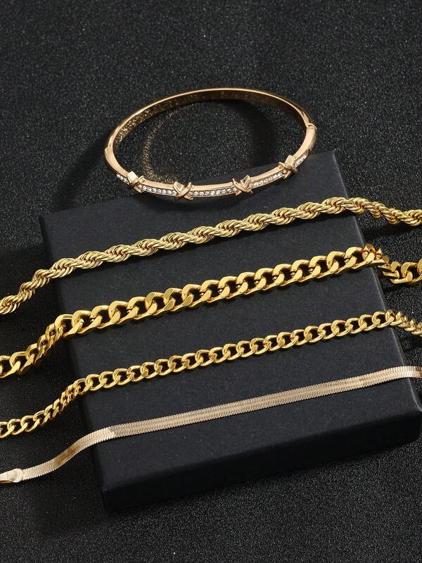 Women's Hip Hop Full Rhinestone Cross Bracelet, Bangle Set + Tennis Chain, Layered Jewelry