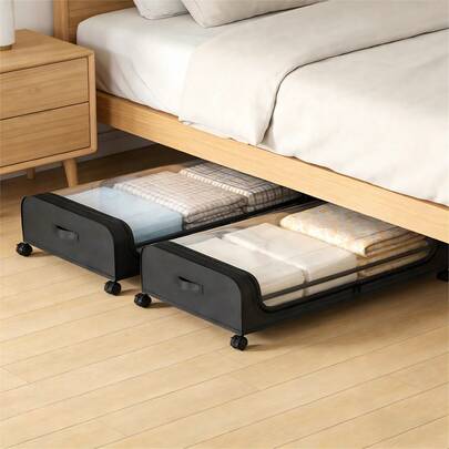 2-Pack Under Bed Drawer With Wheels And Clear View Window Storage Organizer With Lid For Clothes Shoes Bedroom Small Flat