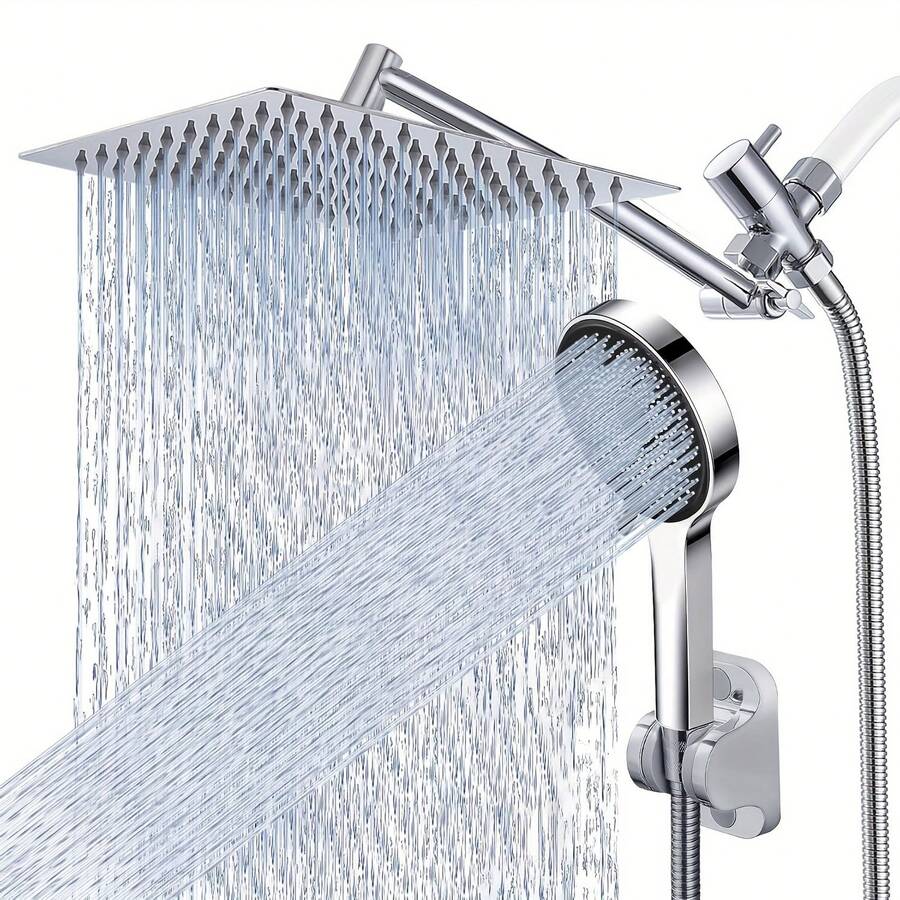 Modern Shower System: 360° Rotating Overhead Showerhead, 4-Mode Handheld Showerhead, Chrom-Plated Shower Assembly. Meets The Bathing And Cleaning Needs Of The Entire Family, And Can Also Be Used For Pet Washing. - Chromium Alloy - With Extension Arm - View 1