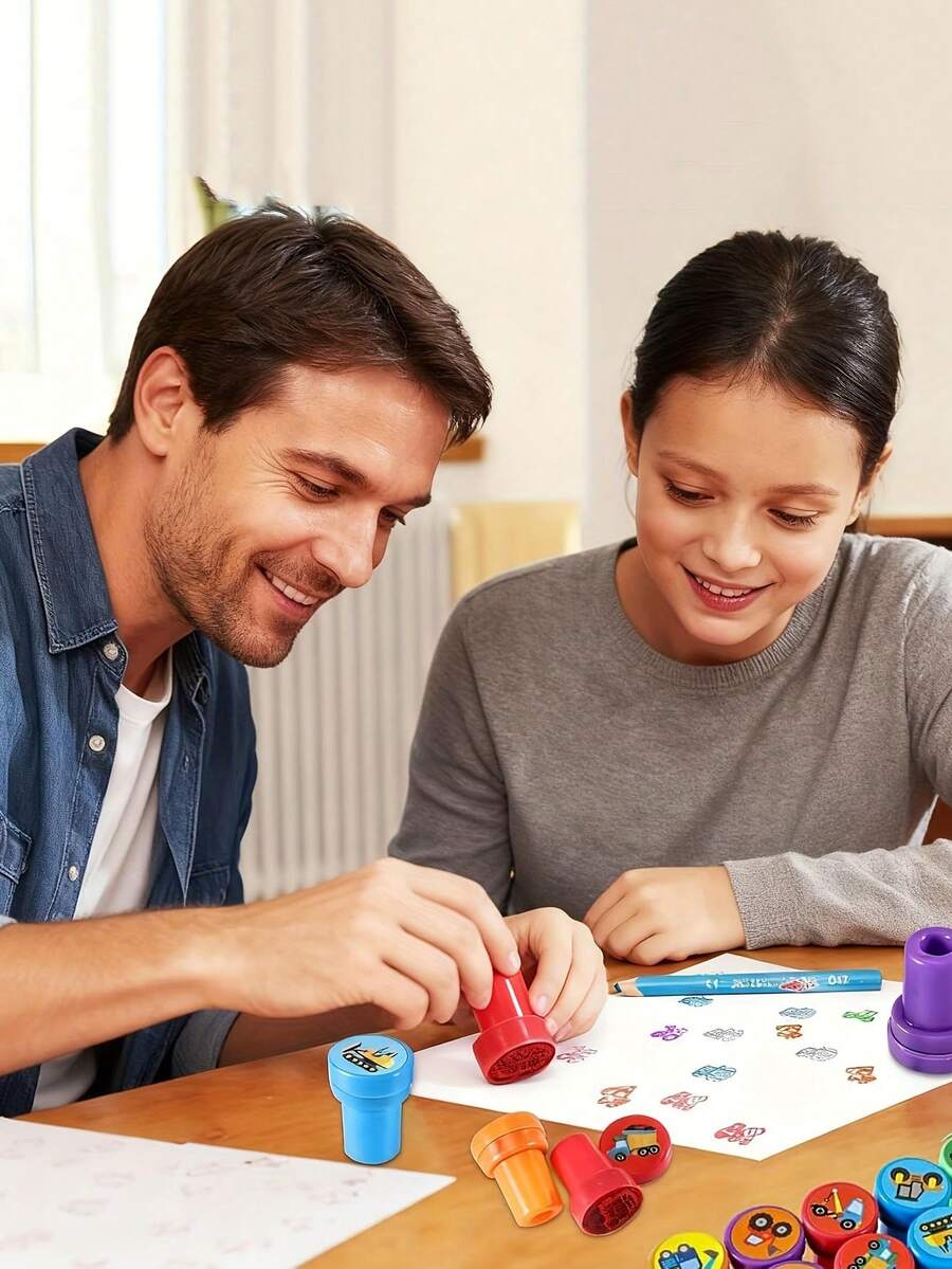 10/20pcs Car-Themed Stamps, Including Garbage Truck Seals, Construction Vehicle Self-Sealing Stamps, And Ink Dumping Truck Plastic Stamps, Suitable For Birthday Gifts, Zoos, And Teachers.