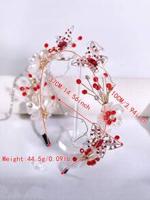 1pc Elegant Alloy Butterfly & Resin Flower Headband, Versatile Bridal Wedding Headpiece, Suitable For Daily, Holiday, Party, Prom Hair Accessory Hair Band Hair Hoop,Summer,Travel - Red - View 5