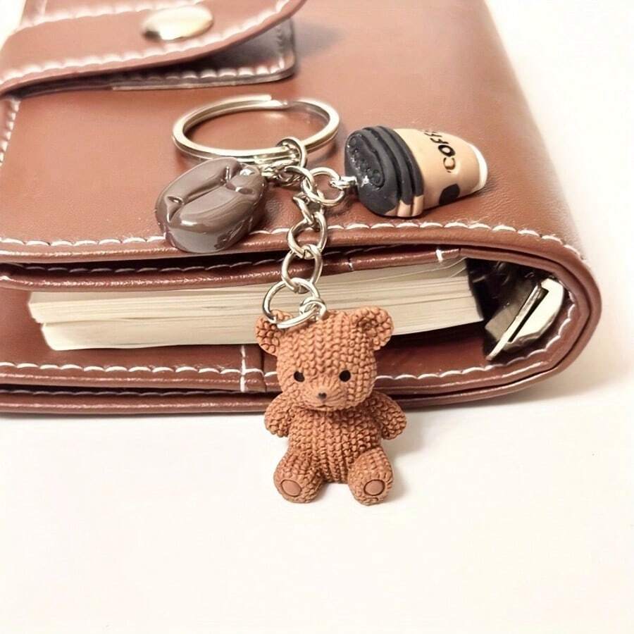 1pc Cute Cartoon Bear Pendant, Coffee Bean & Cup Keychain, Creative Personalized Gift For Best Friend - Multicolor - View 1