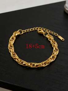 MECYLIFE 1pc Stainless Steel Twisted Chain Bracelet, Jewelry Layering Bracelet For Women, Gold - Yellow Gold - View 5