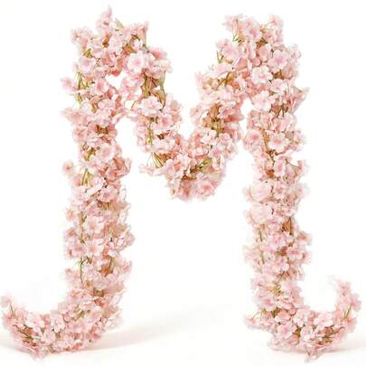 1/3pcs Artificial Silk Cherry Blossom Vine, Wedding Party Home Arch Decor Office Decoration Cherry Blossom Garland, Pink Artificial Cherry Blossom Vine Party Decor, Artificial Flower Vine For Photo Backdrop