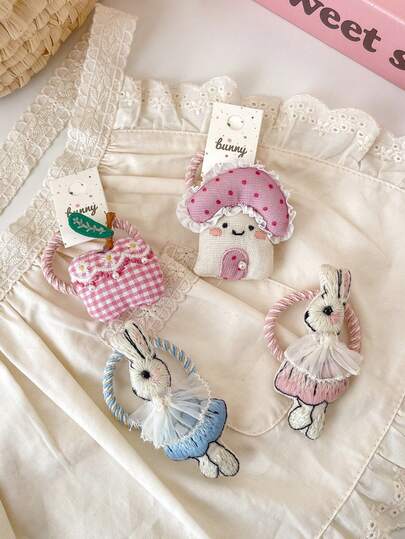 1pc Cartoon Mushroom Hairband Suitable For Girls, A Pink And Cute Embroidered Rabbit Hair Accessory, A Teen Hair Tie, A Hair Fixer For Girls' Ponytails - All Hair Accessories.