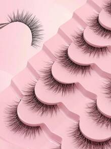 Asiteo 7对自然妆效假睫毛，轻盈柔软蓬松3D仿貂毛假睫毛，适合日常妆容，可重复使用，旅行必备，派对妆容工具 - 黑色 - 查看 5