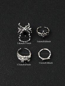 Bộ 4 chiếc nhẫn hình nhện màu đen Gothic cổ điển, đính đá giả, kiểu dáng Gothic cá nhân hóa với họa tiết giọt dầu, hình thánh giá và bướm, dành cho nữ. - Bạc - Xem 5