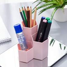 Juego de organizador de escritorio de acrílico - Incluye caja organizadora de maquillaje, soporte para bolígrafos, taza para lápices con 4 compartimentos, adecuado para escritorio de oficina, oficina en casa y escuela - Multicolor - Ver 1
