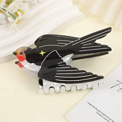 1pc Cute Cartoon Animal Swallow Bird Hair Claw Clip, Solid Color Printing, Vibrant Colors, PVC Material, Suitable For Everyday Use