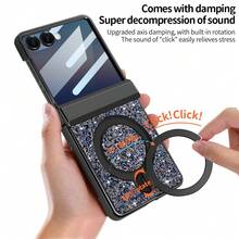 VIETAO Casing Ponsel Berhias Payet dan Rhinestone, Berkilau, Berlapis Elektrolit, dengan Braket Melingkar Tersembunyi, Kompatibel dengan Galaxy Z Flip 7 6, Casing Ponsel Pelindung Penuh dengan Engsel dan Pelindung Layar Kaca Tempered. - Biru - View 4