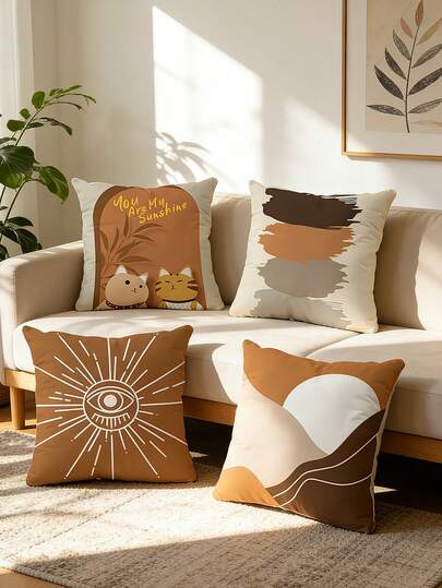 Bộ 4 vỏ gối trang trí họa tiết hoa lá hình học màu cam (không bao gồm ruột gối), dùng cho ghế sofa, đầu giường phòng ngủ, ghế xe hơi, trang trí phòng.