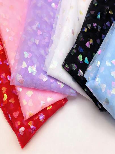 1pc Colorful Heart-Shaped Mesh Fabric, Dreamy Fairy Tulle Fabric, Wedding Party Decor Gift Wrapping Background Tulle Fabric