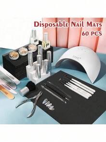 125 piezas Alfombrilla desechable negra impermeable y antifouling para arte de uñas, material de película compuesta, herramienta de limpieza de tatuajes, alfombrilla de escritorio, alfombrilla de escritorio para arte de uñas - Negro - Ver 5