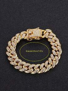 CVNANA 1 pieza Punk Retro Miami Sign Pulsera completamente helada para hombres y mujeres, Accesorio de joyería exagerada de Hip Hop, Regalo de cumpleaños de pulsera de pareja - Plateado - Ver 12