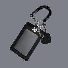 1 Set Black Simple Bus Card Holder, Card & Photo Storage Pendant - Black - View 2