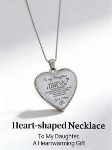 Suteyi 1件装“致我的女儿”刻字心形吊坠项链，来自祖母/母亲/女儿，送给女性/女孩的励志礼物，生日/婚礼/情人节 - 銀色 - 查看 4