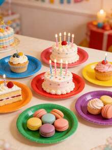 20pcs/10pcs/1pc Mini Colorful Paper Plates, Disposable Party Paper Trays, Large Capacity Disposable Round Dessert Plates, Thickened Solid Color Paper Plates, Table Decoration Party Supplies, Suitable For Birthday, Dinner, Wedding, Picnic, Baby Shower And All Occasions - A - View 3