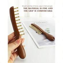 1pc Wide-Tooth Comb, Brass Material Long Handle Large Round Teeth Scalp Massage Brush, Suitable For Curly & Straight Hair Styling, Body Massage Tool - 紅木色 - 查看 4