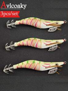 Avlcoaky 3pcs/Set 12cm Shrimp Fishing Lures Luminous Squid Jig Hook - Multicolor - View 1