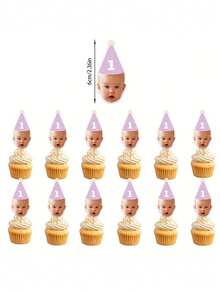 6pcs Personalized Face Cupcake Picks, Personalized Birthday Cake Toppers Featuring, Custom Face Photos,Customizable For Any Age! ,Milestone Happy Birthday Party Decorations, First Birthday Anniversary Party Supplies, Birthday Celebration Cake Accessories, These Unique Cake Flags Serve As The Perfect Decoration For Birthday Parties - Multicolor - View 6