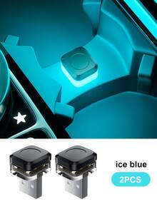 2 piezas Luces de ambiente USB para coche, Luces decorativas LED portátiles mini, Luces de modelado de ambiente para fiestas, Adecuadas para accesorios interiores de automóviles, RGB/Azul/Blanco/Rojo - 2 piezas - Ver 7