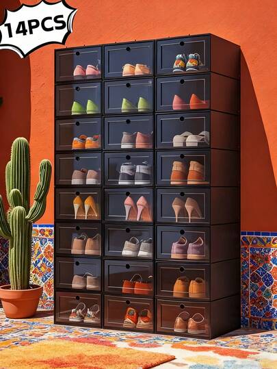 3 Piezas/6 Piezas/14 Piezas de Cajas de Zapatos Transparentes, Elegantes Cajas de Almacenamiento de Zapatos, Contenedores de Almacenamiento de Zapatillas Apilables, Se Pueden Usar como Cajas de Zapatos en Miniatura para Dormitorio, Casa, Entrada, Pasillo, Artículos de Sala de Estar, Organización y Almacenamiento en el Hogar