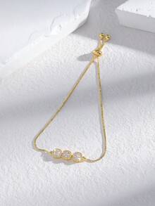 1件优雅奢华复古几何方形闪亮立方氧化锆可调节链条手链，精致优雅，适合女性和女孩日常佩戴 - 彩色 - 查看 8