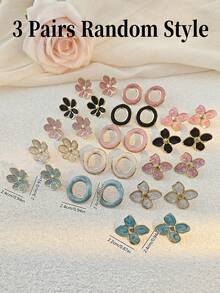 3/6 Pairs Elegant Minimalist Women's Earring Set, Multi- Summer Jewelry Set, Random Mixed Styles, Covering All Your Summer Outfit Needs! This Summer Jewelry Earring Set Includes Various Refined Earring Designs Such As Geometric, Round, Square, And Large Floral, In A Random Mix Of Black, Green, Red, And White Colors. The Simple Yet Dynamic Designs Exude Elegance And Personalized, Perfectly Complementing Summer Outfits. - Multicolor - View 11