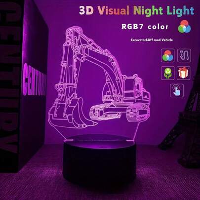 1pc Creative 3D Night Light With 7 Color LED Desk Lamp, USB Powered Touch Control Lamp, Black Base - Exquisite Gift For Birthday & Holiday, Bedroom & Bedside Decor, Fashionable Design, Durable Plastic