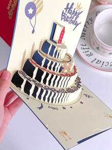 6/1pc 3D Happy Birthday/Christmas Gift Card, Pop-Up Birthday Cake Card With Envelope, Christmas Invitation Card - Birthday Cake - View 5