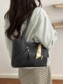 New Arrival Luxury Patterned Versatile Women Shoulder Tote Bag - Black - View 4