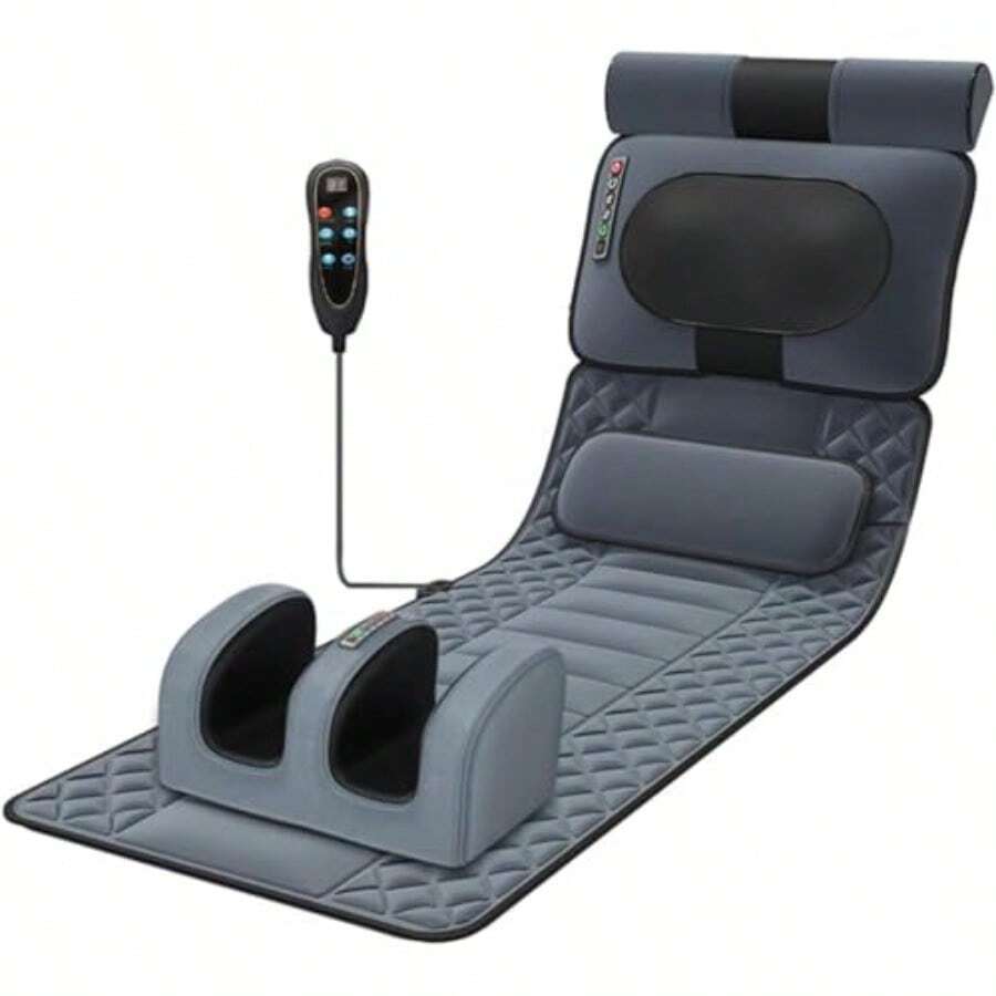 LUKOVEE Cojín de Masaje Térmico para Todo el Cuerpo Colchón de Masaje Vibratorio con 20 Cabezales Colchoneta de Masaje con Calefacción con Masajear Columna Cervical Espalda Cintura y Piernas - Gris - Ver 1