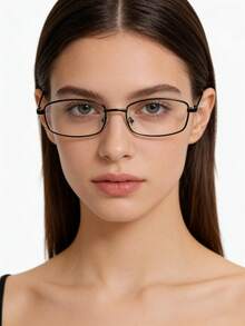 1副女士休闲复古方形小框黑色时尚素面眼镜，适合日常佩戴和街拍 - 無色 - 查看 2