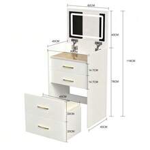 3-In-1 Vanity Unit With Open Mirror, Small Vanity Unit With Clear Glass Top, Compact Vanity Unit With 3 Drawers, Bedroom Vanity Unit, Dimensions: W 60 / H 118 / D 40 Cm. - White - View 8