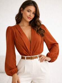 Duna Wrap Blouse With Princess Sleeves - Summer 2026 Aiirz Clothing Must-Have - 紅陶 - 查看 1