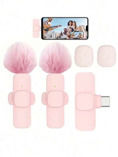 2.4GHz迷你无线领夹式麦克风，便携式双夹设计，即插即用，具备自动降噪功能和60mAh可充电电池，适用于视频录制、直播、采访等场景。