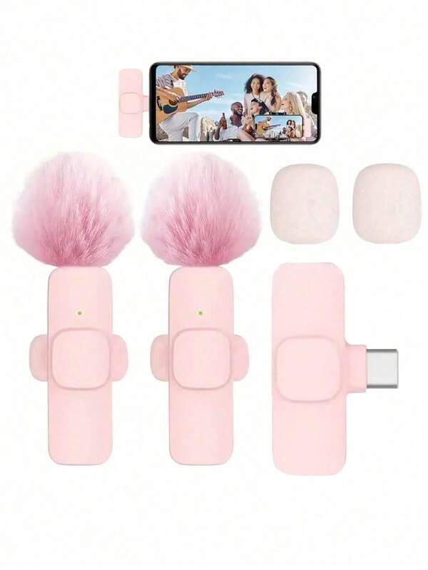 2.4GHz迷你无线领夹式麦克风，便携式双夹设计，即插即用，具备自动降噪功能和60mAh可充电电池，适用于视频录制、直播、采访等场景。