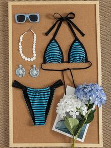 Bộ bikini tankini kẻ sọc xanh đen thời trang - Lựa chọn hoàn hảo cho những ngày dạo chơi thư giãn ở bến tàu. - Nhiều màu - Xem 3